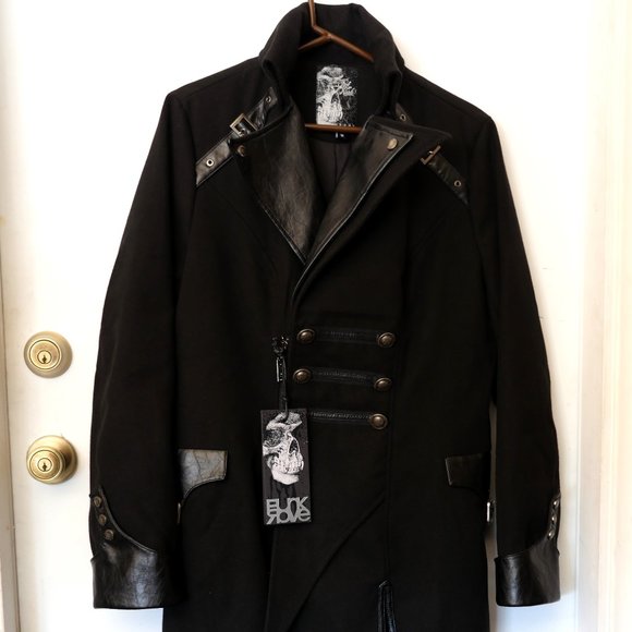 Men's Punk Military Style Long Coat - Picture 1 of 10